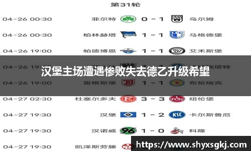汉堡主场遭遇惨败失去德乙升级希望